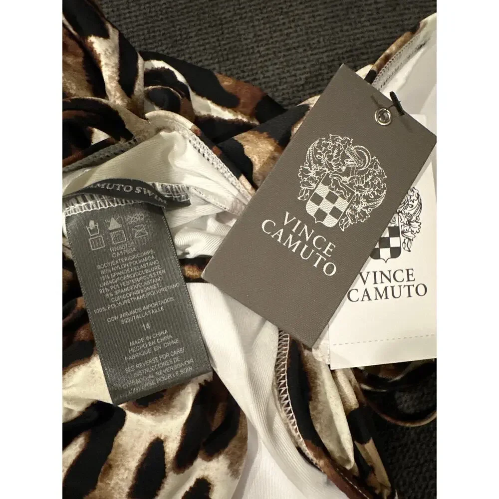 Vince Camuto Leopard Print Plunge Halter One-Piece Swimsuit